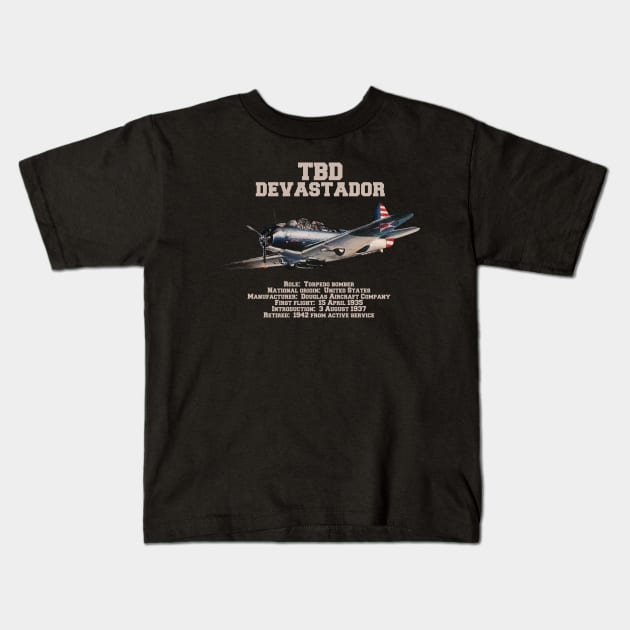 TBD Devastator | WW2 Plane Kids T-Shirt by Distant War
